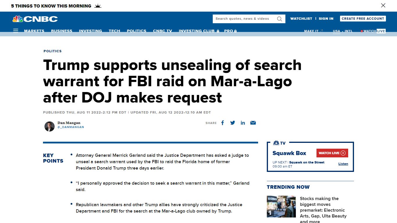 Trump search warrant: DOJ, former president ask for unsealing of FBI ...